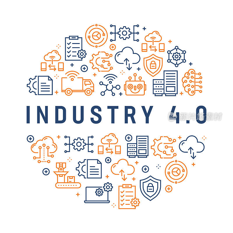 Industry 4.0 Pattern Design - Colorful Line Icons arranged in circle